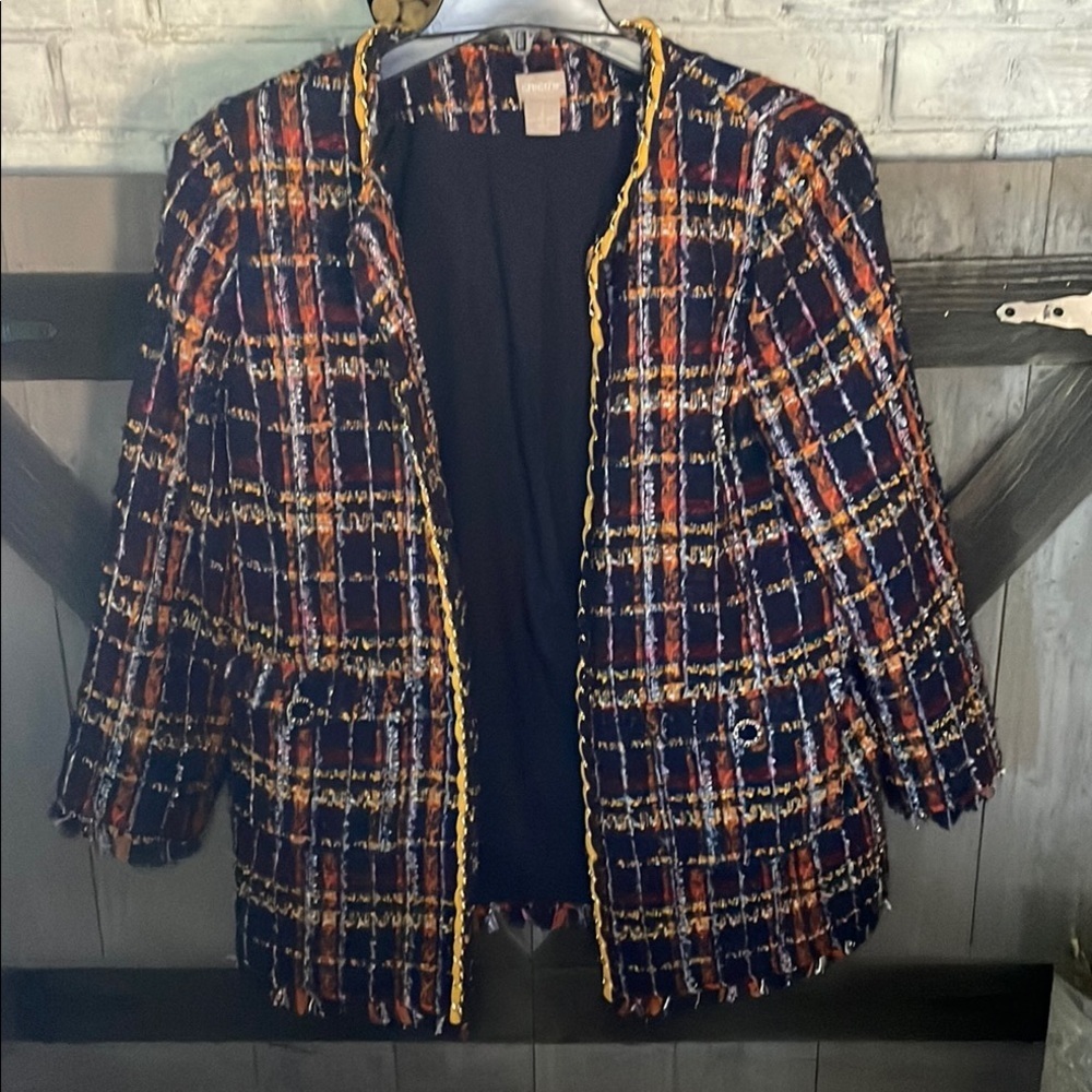 🫦🫦🫦BOGOHO🫦🫦🫦 Chico’s Blue and Orange Tweed Blazer with Boucle Texture